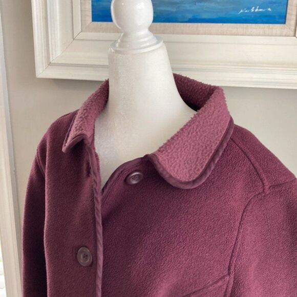 LLBean Burgundy Fleece Pocket Fall Buttonup Jacket Size Large Petite - Picture 6 of 11
